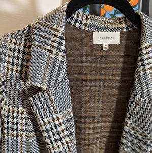 Melloday Plaid Long Blazer Jacket